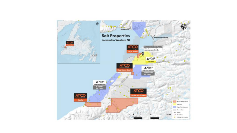 ATCO MINING Acquires District Scale Footprint in St. Georges Bay Basin with the Acquisition of the Eagle Salt Project 15km South of Triple Point’s Fischells Brook Salt Dome