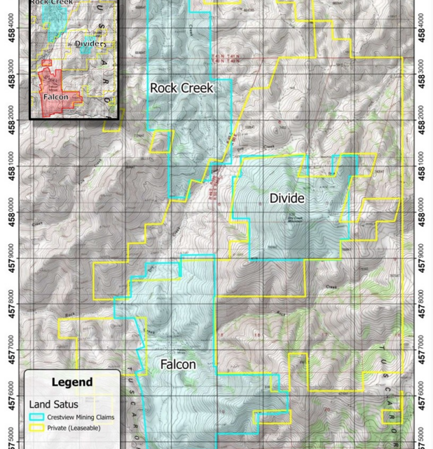 Crestview Exploration Announces Claim Expansion at the Falcon and Divide Properties in Elko County, Nevada, and Reports Historic Results from the Falcon Mine